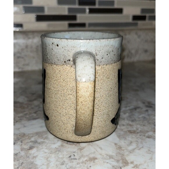 Vintage Flower Stoneware Coffee Mug Cup Floral Textured Two Sides Design - Picture 2 of 6